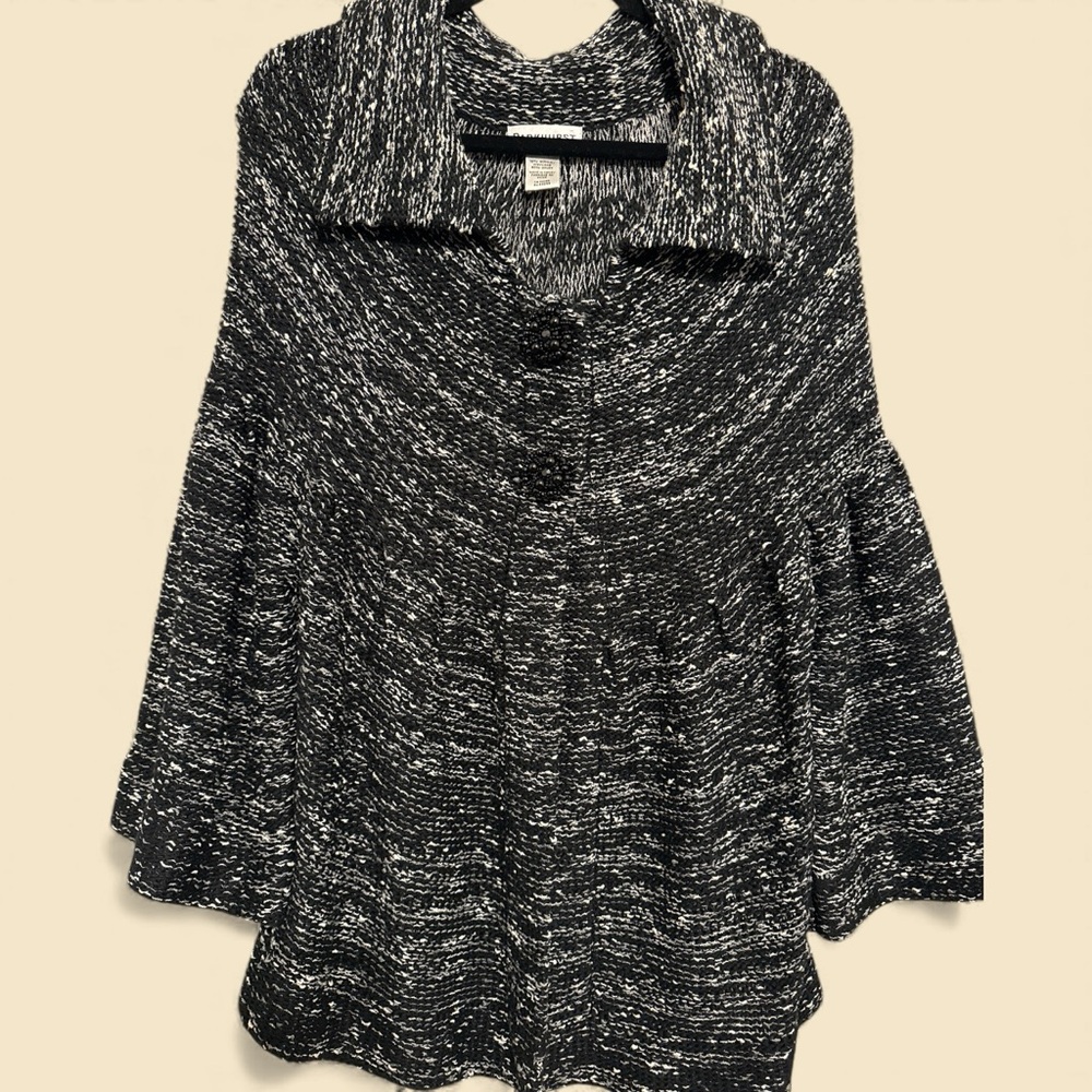 Parkhurst Knit‎ Cardigan Bell Sleeves Snap closure Sweater Size XL Black Marbled